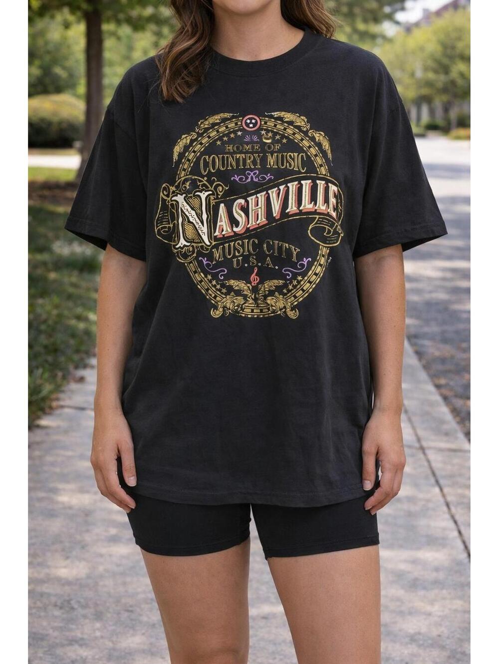 Vintage Nashville Music City Single Stitch TeeBlack Mens XL T Shirt USA Like New